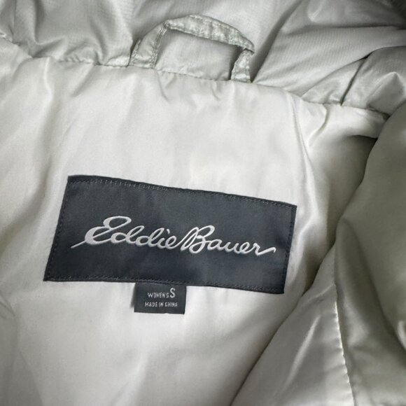 EDDIE BAUER Goose Down Silver Faux Fur Winter Puffer Parka Coat Jacket Womens S - Picture 6 of 8